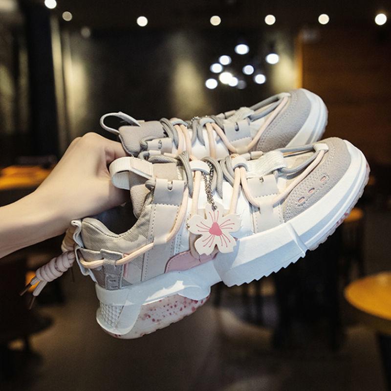 Sakura Sports Shoes Women's Summer Breathable Color Wild Spring   Summer Thick-soled Casual Running Shoes