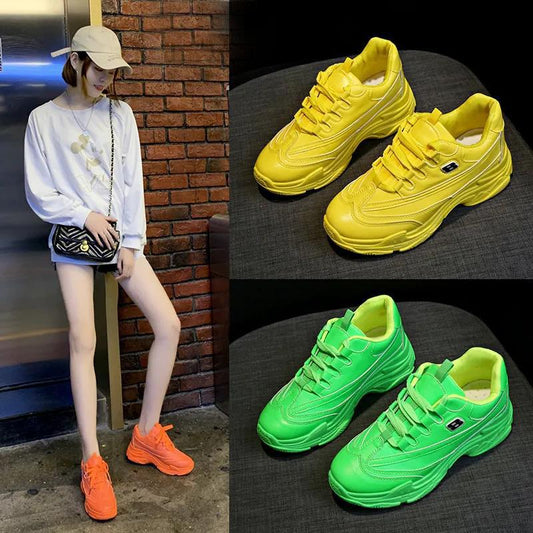 Fluorescent Green Old Shoes Spring and Summer Korean Student Breathable Mesh Thick-soled Casual Sports Shoes Women