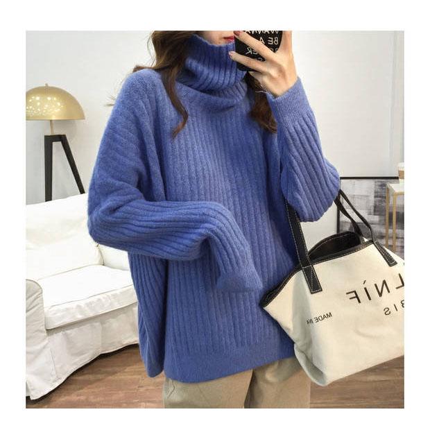 Loose Turtleneck Long-sleeved Sweater Women's Winter Warm Knitted Solid Color Sweater