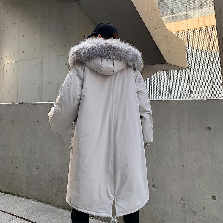 Winter Fur Collar Warm Men's Cotton Coat Large Size Loose Mid-length Parka Coat Hooded Over-the-knee Coat Thick Coat