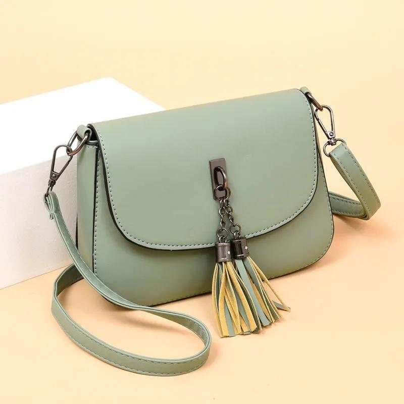 Women's Small Bag Messenger Bag Tassel Shoulder Bag Soft Leather Small Square Bag Handbag Purse