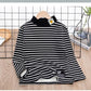 Girls Striped Bottoming Shirt Plush Thick Warm Clothing Wear A Long-sleeved Half-high Collar Top In Autumn and Winter