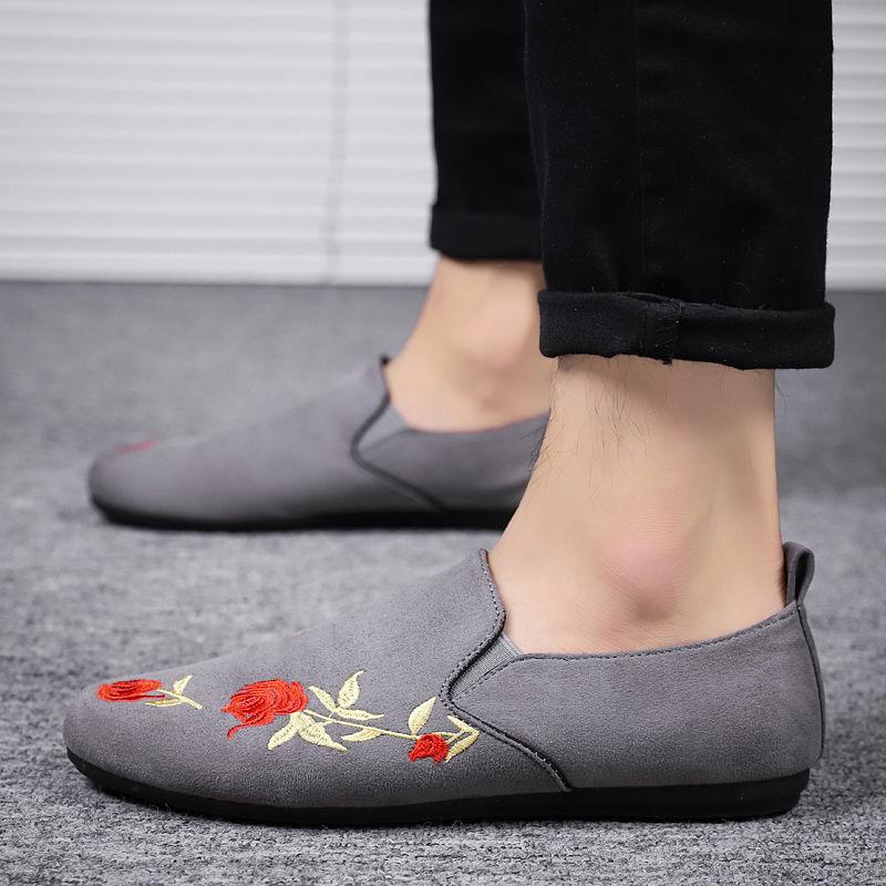 Peas shoes men's handsome wild personality lazy shoes one pedal social tide shoes red Deodorant
