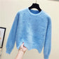 Autumn Winter Women's Knitted Pullovers Sweater O-NECK Lantern Sleeve Mink Cashmere Thick Keep Warm