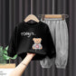 Boys Suit Spring and Autumn Cute Pullover Round Neck Long-sleeved Sweater Gray Trousers Children's Casual Girls Loose Sweater Two-piece Set