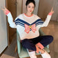 Spring and Autumn Women's Pajamas Set Cute Bow Printed Pajamas Set Plus Size Long Sleeves Outer Wear Casual Home Wear Two-Piece Set