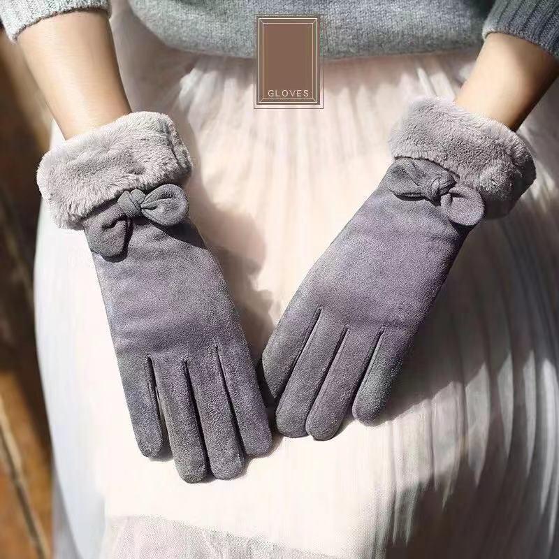 Winter Ladies Plus Velvet Padded Gloves for Riding Warm Waterproof Cotton Gloves