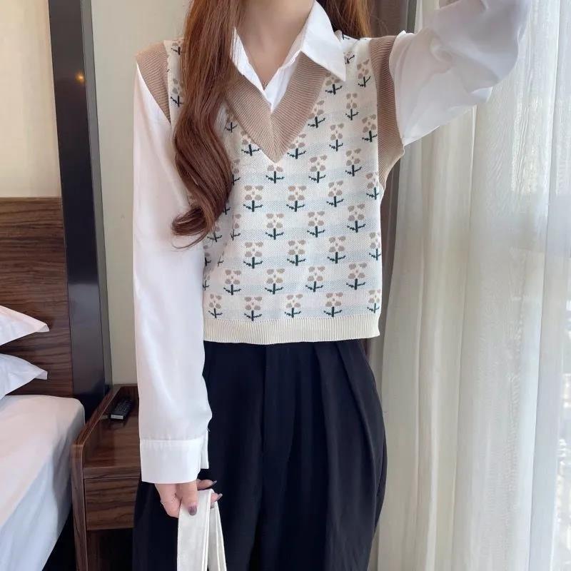 Women's Vest Layered Loose V-neck Sleeveless Knitted Autumn and Winter Short Sweater