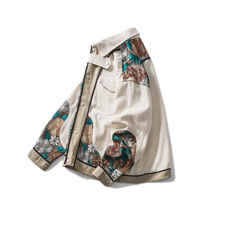 Chinese Embroidered Workwear Jacket Spring and Autumn Loose Lapel Youth Cardigan Top