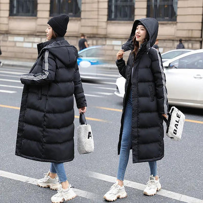 Down Jacket Women Black Thick Straight Loose Loose White Duck Down Knee-to-ankle Mid-length Super Long Winter Hood