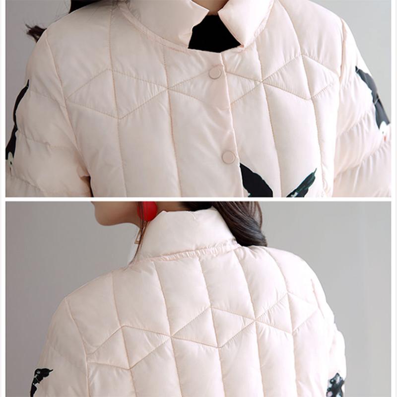 Solid Color Printed Stand-collar Down Jacket Warm Stand-collar Quilted Jacket Women's Long Down Jacket Women's Winter Retro Padded Down Jacket