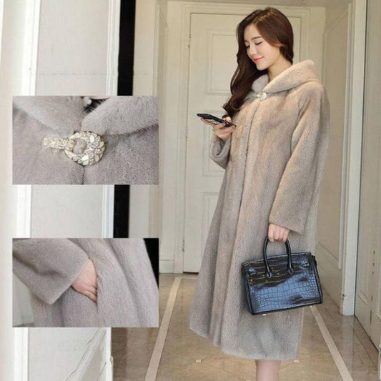 Faux Fur Coat Winter Ladies Mink Velvet Coat Mid-length Hooded Plus Velvet Thick Fashion Warm Fur Coat