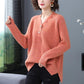 Spring and Autumn V-neck Loose Top Solid Color Plus Size Sweater Simple Casual Women Bottoming Shirt