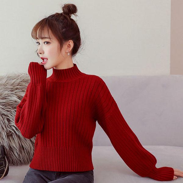 Turtleneck Pullover Bottoming Shirt Autumn and Winter Small Short Short Loose Thick High Waist Women's Knit Sweater
