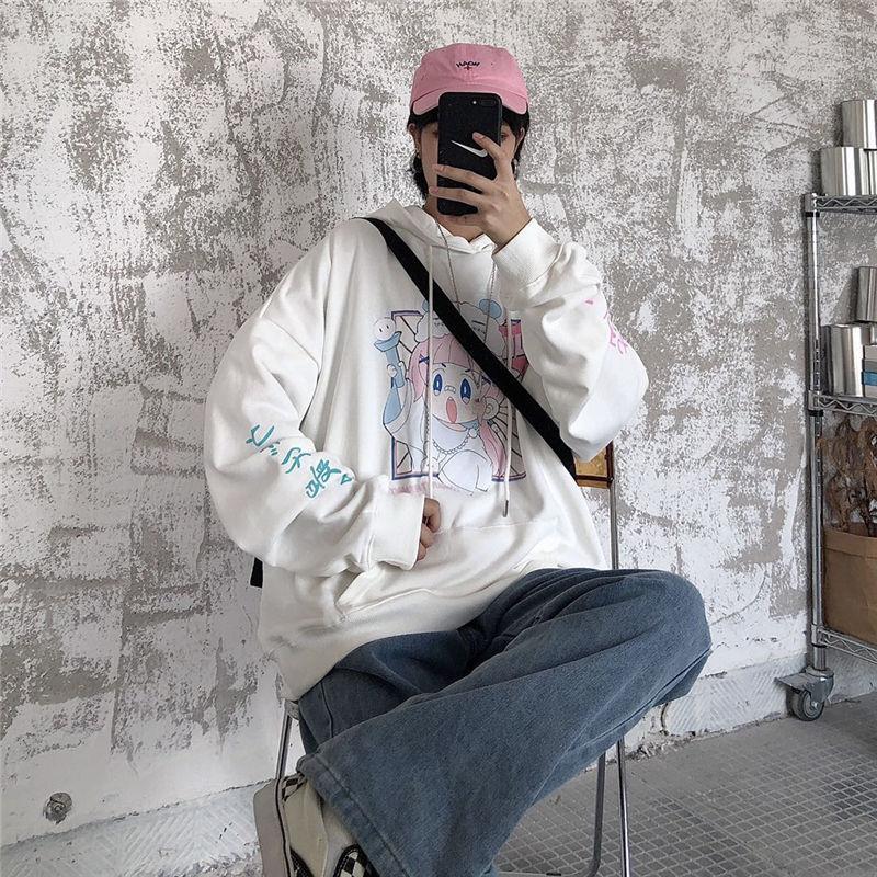 Japan Anime Sweatshirts Women White Hooded Tops Fashion Pullovers Hoodies Fall Winter Thick Fleece Harajuku Hoodies Ladies Casual Clothes Clothes