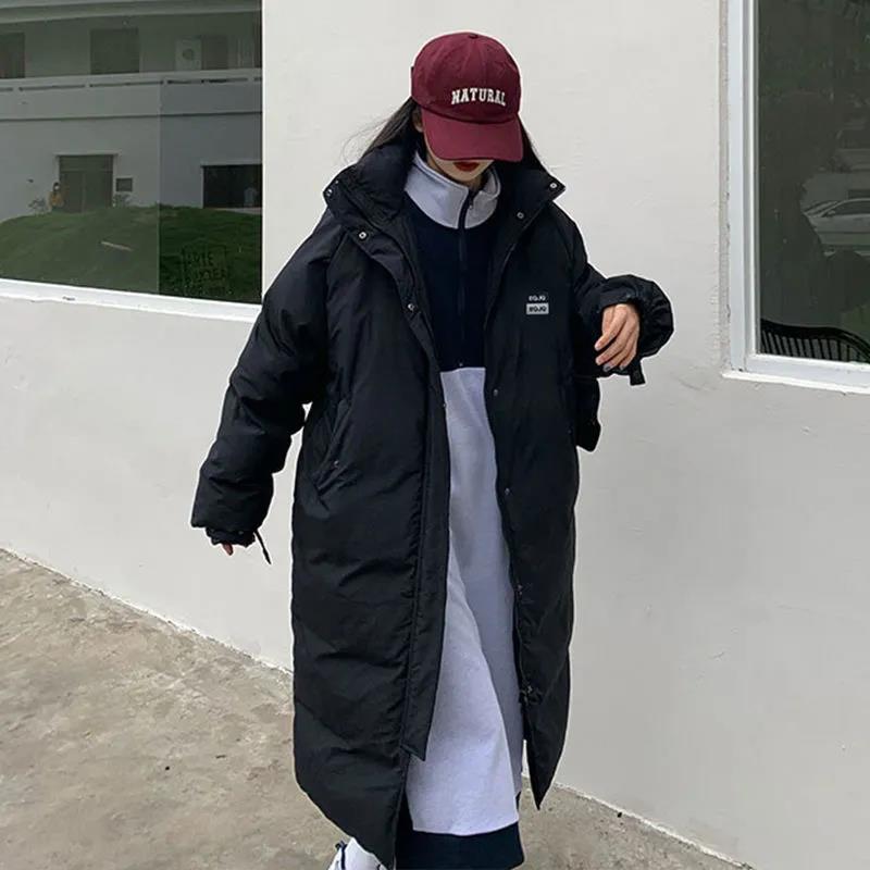 Down Jacket Winter Ladies Fashion Korean Thick Warmth In The Long Section Over The Knee Large Size Cotton Jacket