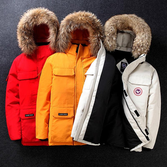 Winter Men's Down Jacket Mid-length Fur Collar Thickened  Youth Handsome Trendy Brand Korean Parker Jacket