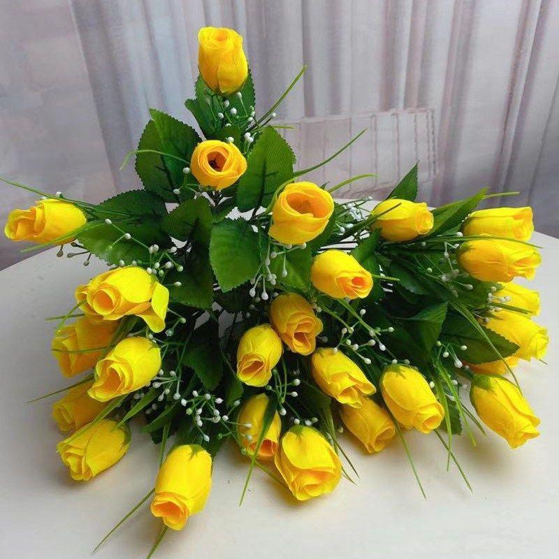 Single Fake Flower Simulation Bouquet Plastic Flower Rose Flower Small Bunch Fabric Decoration Flower Arrangement Flower Silk Flower