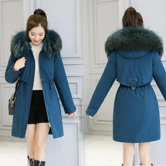 Pai Overcome The Padded Coat Women's Mid-length Plus Size Thick Warmth-keeping Slim-fitting Cotton-padded Jacket Plus Velvet Windshield Cotton Jacket
