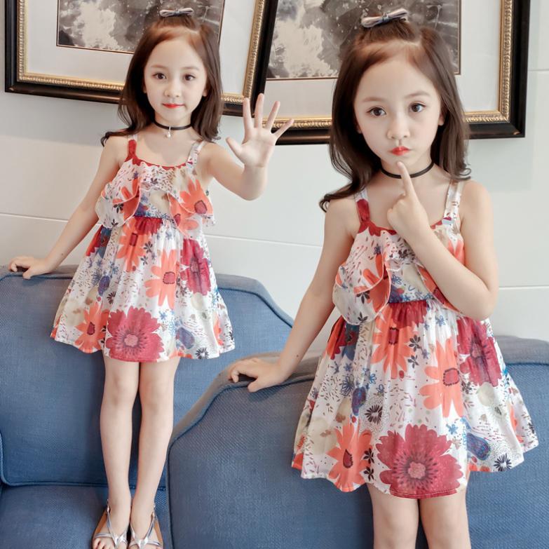 Children's Dress Korean Summer Girl's Lovely Dress Baby Flower National Style Suspender A-line Skirt