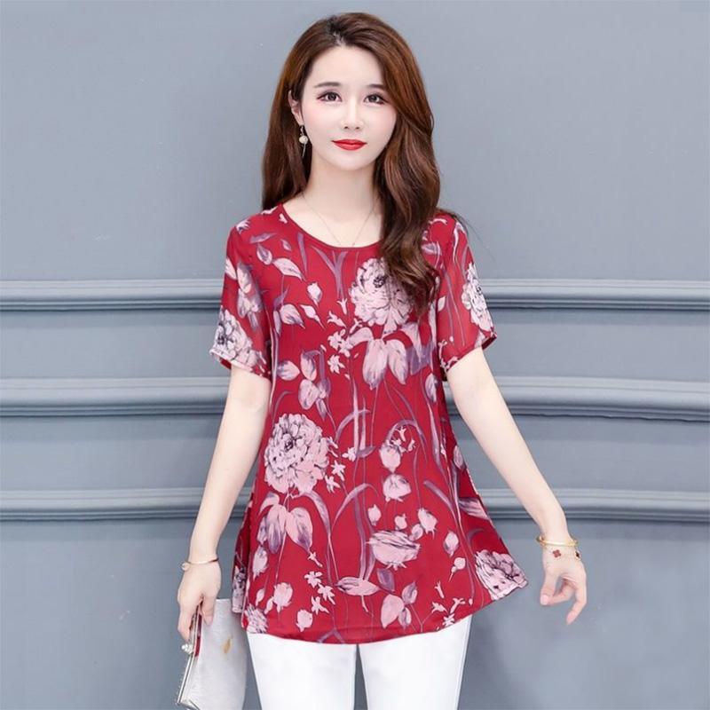 Fashion Loose Plus Size Women's Thin Section Summer Fat Mother Medium and Long Printing Short-sleeved T-shirt Women