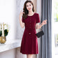 Female Vintage Elegant Casual Dress Slim Graceful Button Solid Mid-length Holiday High Waist Dress