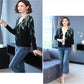 Autumn Winter Ladies Printed Cardigan Women  Knit Sweater Fashion V-neck Knit Jacket Outwear Woollen Sweater Coat