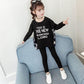 Cotton Girls Round Neck Pullover Letter Plaid Print Sweater Suit Spring and Autumn Children's Casual Two-piece Set