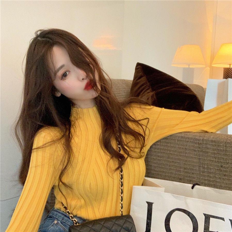 Pofulove pullover long-sleeved wool sweater shirt sexy slim half-high collar bottoming shirt Slim