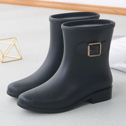 Rain boots women's mid-tube water shoes short boots non-slip flat plastic shoes kitchen shoes adult water boots