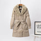 Real Rex Rabbit Fur Collar Hooded Mid-length Down Jacket Women Fashion Slim Belt White Duck Down Winter Jacket