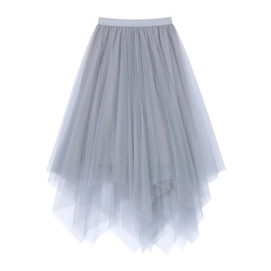 Women Spring Summer Skirt Vintage Irregular Fairy Gauze Skirt Elegant Slim Versatile Mid-length High Waist A-line Pleated Skirt