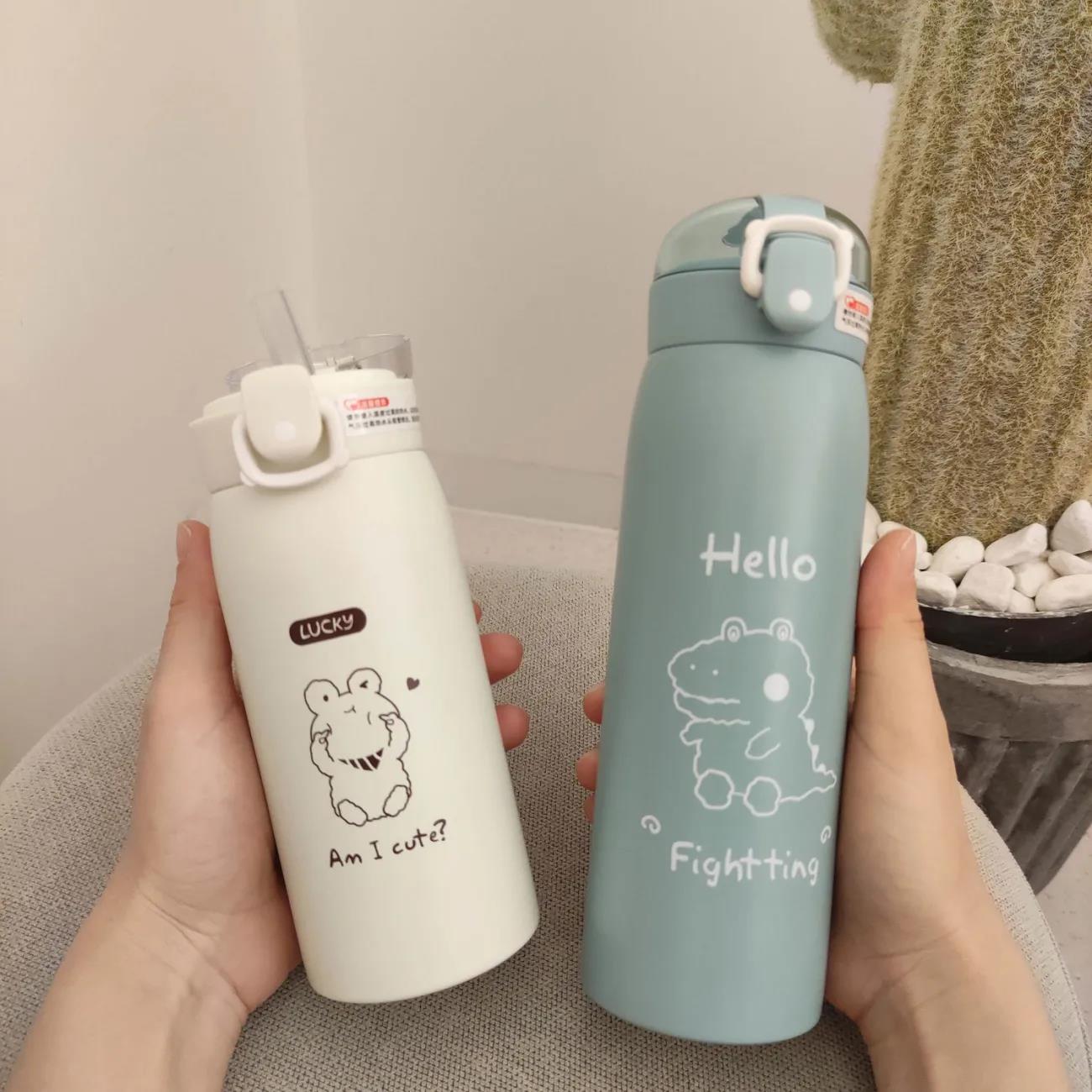Cup Ins Male and Female Students Korean Version of Cute Household Anti-fall High-value Large-capacity Straw Thermos Cup