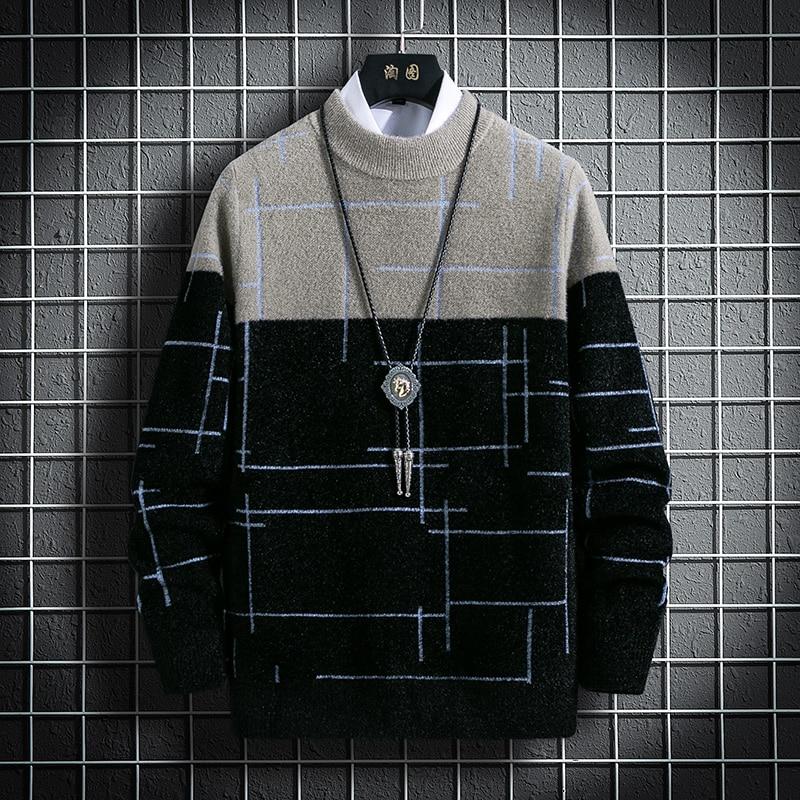 Warm Sweater Men Winter Knitted Pullover Casual Faux Mink Long Sleeve Thicken Harajuku Sweater