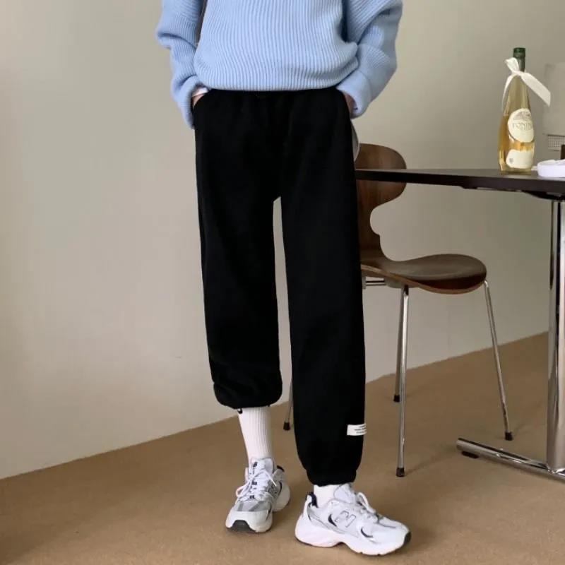 Plus Velvet Padded Trousers Women's Autumn and Winter New Casual Sports Trousers Korean Version of The High-waisted Thin Loose All-match Trousers