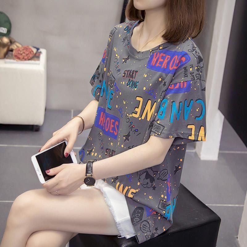 Short-sleeved Women's Plus Size Age-reducing Tie-dye National Tide T-shirt Tops Ladies Casual Loose Round Neck Short Sleeves