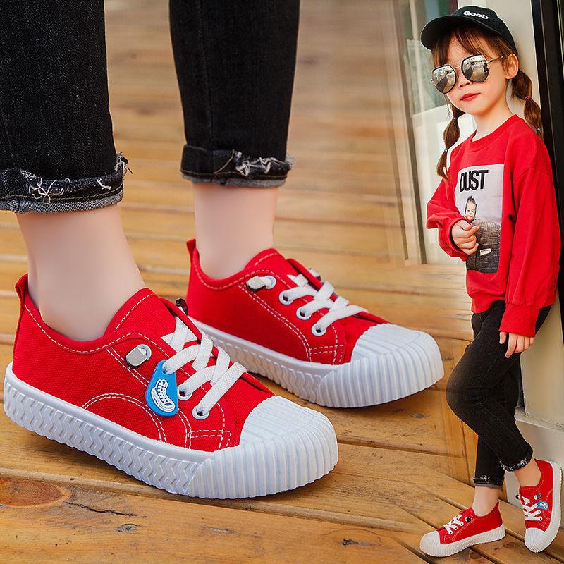 Children's Canvas Shoes Running Shoes for Boys and Girls Velcro Sneakers Student Board Shoes