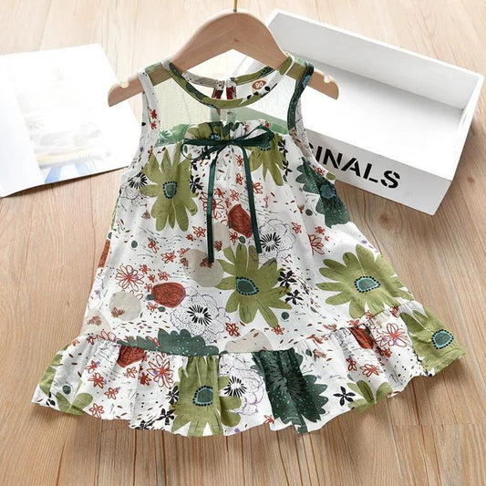 Girls A-line Sleeveless Dress Summer Baby Skirt Little Girl Children's Clothing Super Cute Green Fairy Tale Princess Dress