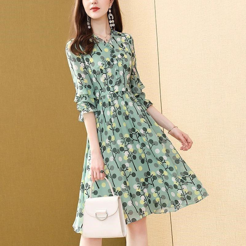 Vintage Floral Print Maxi Dresses Women Summer Long Sleeve V-Neck Ruffles Ladies Spring Casual Party Dress Vestidos