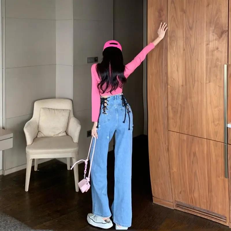 Spring and Autumn Colored Graffiti Dye Printing Leisure Hundreds of Loose High Line Straight Jeans Women