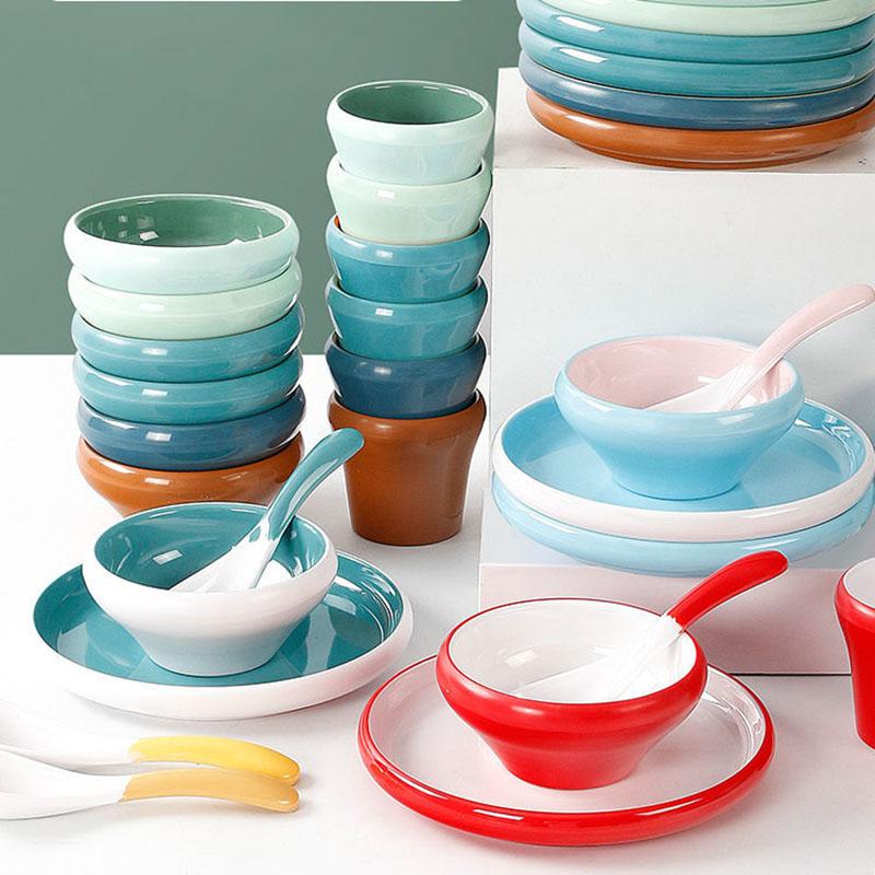 Chinese Style Restaurant Hotel Melamine Two-color Set of Four-piece Creative Anti-fall Imitation Porcelain Tableware