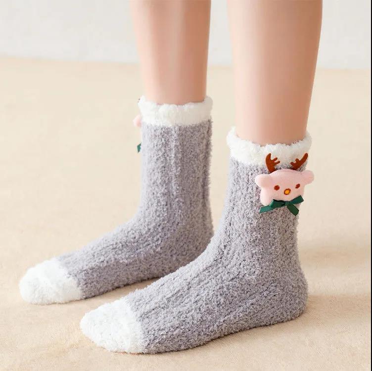 Three pairs of mink velvet socks autumn and winter plus velvet thick warm floor socks women's coral velvet home sleep socks