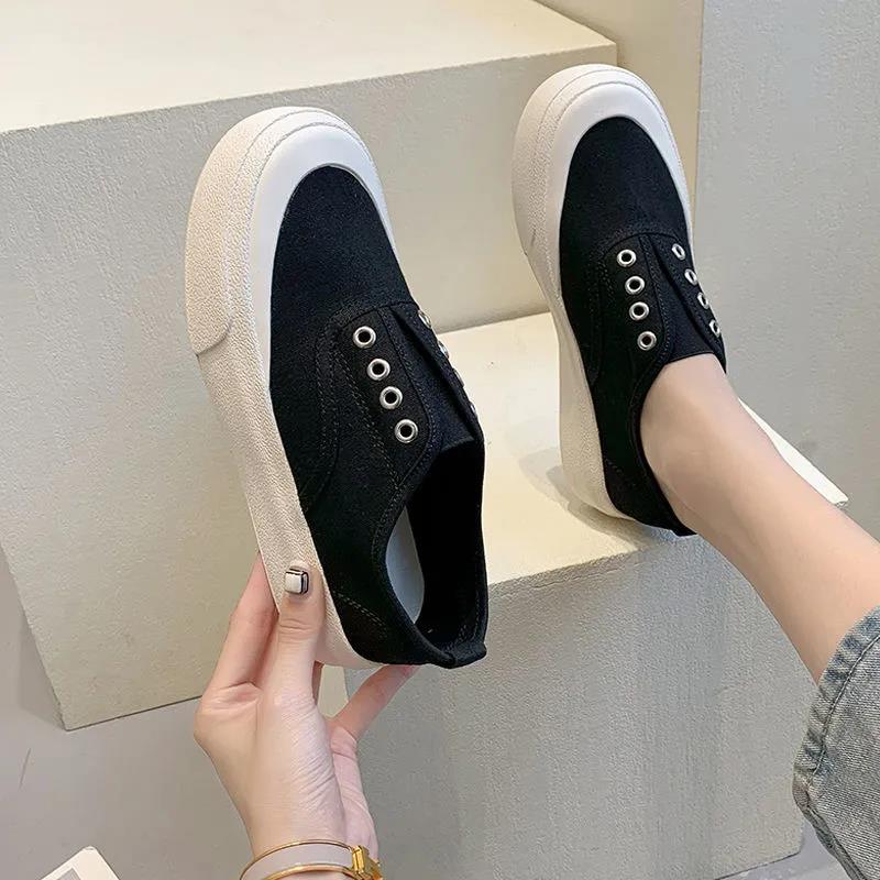 Women's Big Toe Canvas Shoes Summer Thin One-step Houndstooth Single Shoe Sneakers