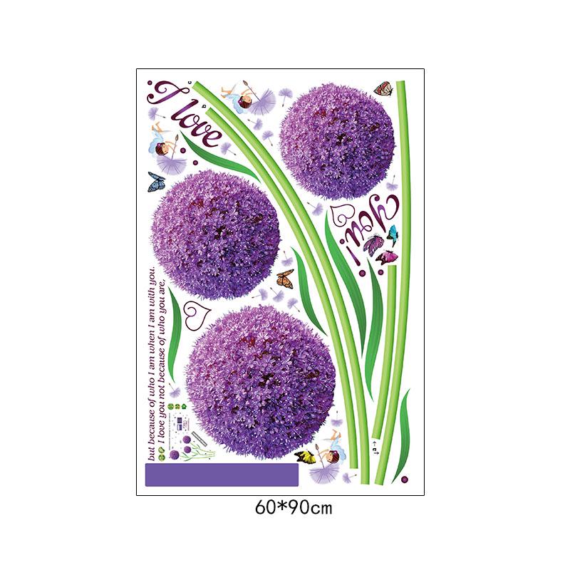 [Wall stickers] Purple dandelion flower ball wall stickers living room bedroom window decals art mur