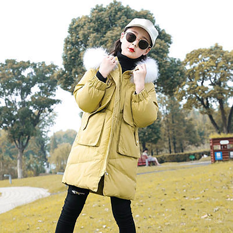Girls' Hooded Down Jacket Mid-length Thick Padded Jacket Children's Winter Warm Jacket