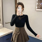 Sweater Women Autumn Winter Bottoming Shirt Women's Mesh Stitching Loose Long-sleeved Round Neck Korean Knit Sweater with Top