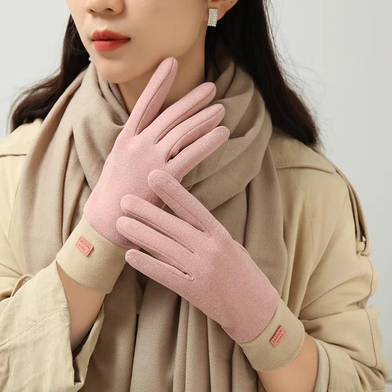 Gloves Female Winter Plus Velvet Warm Korean Version Cute Student Cold-proof Touch Screen Riding Velvet Gloves