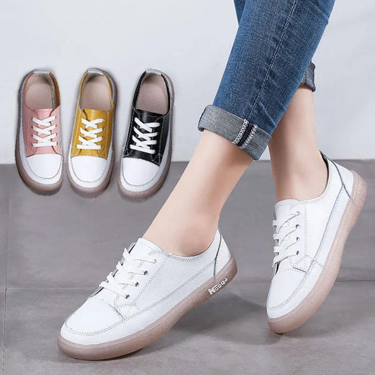 Women's Soft-soled Casual Shoes Autumn White Shoes Sports Shoes Real Cowhide Shoes Flat Shoes Student Shoes Mother Shoes