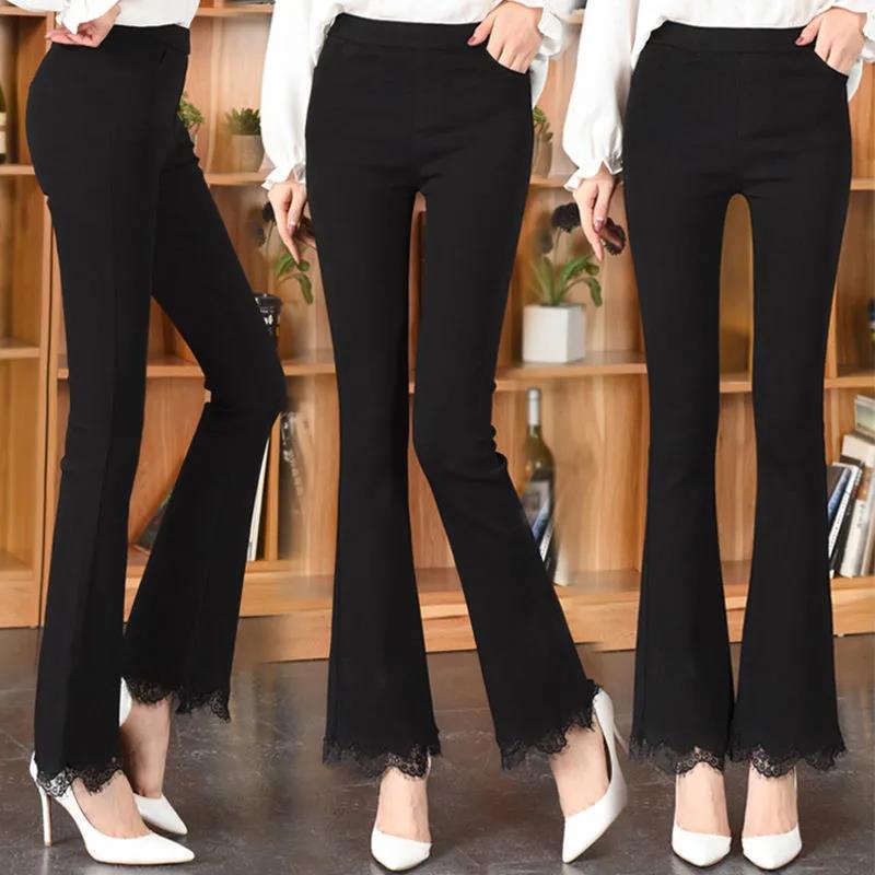 Autumn and Winter Thick Lace Flared Leggings Women's Stretch Outer Wear Plus Velvet Thick Slim Nine-point Mother Trousers