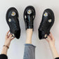 Women 'S Spring Flats Shoes Little Daisy Embroidery Loafers Black Leather Casual Footwear Thicken Sole Shoes